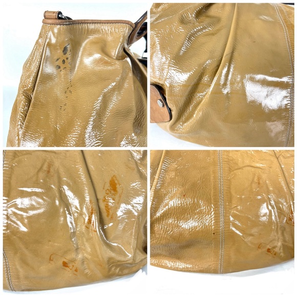 MARNI Balloon Dark Mustard Patented Leather w Brown Leather Top Handle Satchel - Picture 15 of 16